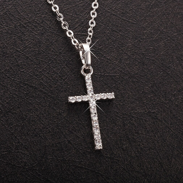 Silver Crystal Cross Necklace