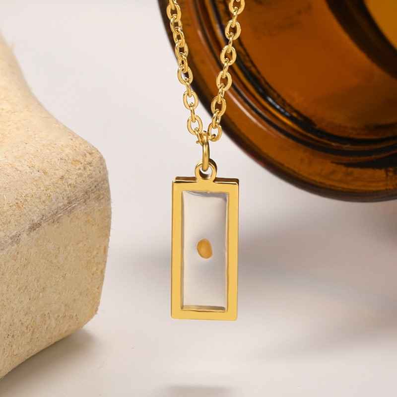 Gold Rectangle Mustard Seed Necklace
